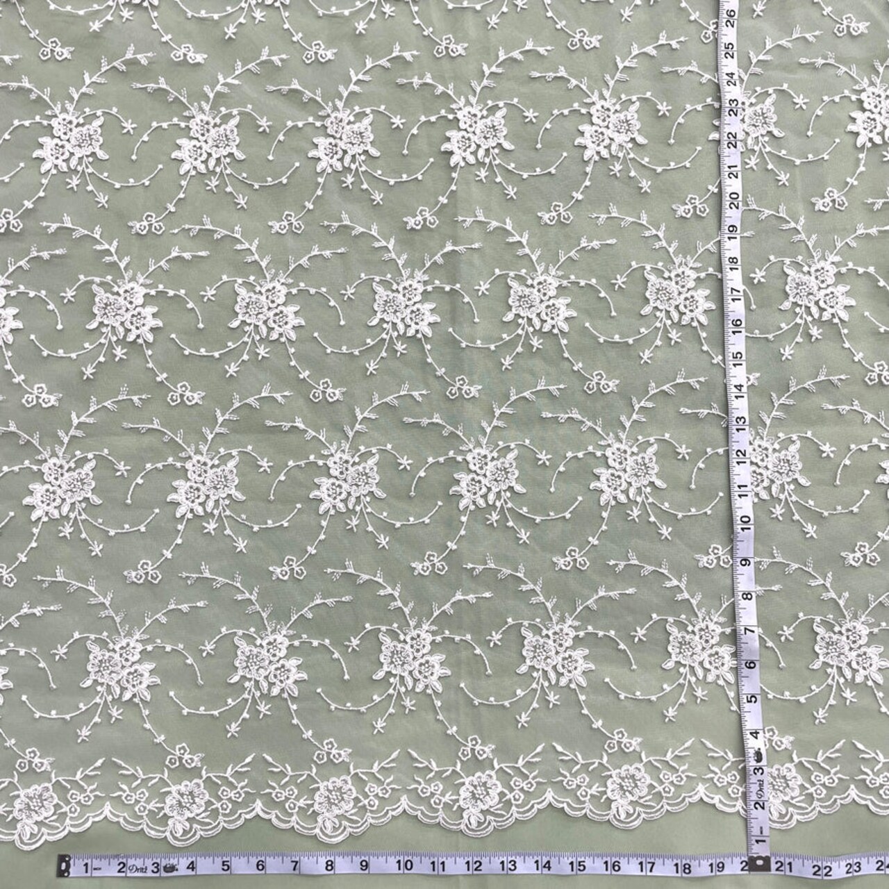 1 Yard - Corded Bridal Lace Fabric Embroidered on 100% Polyester Net Mesh - Ivory - 52"